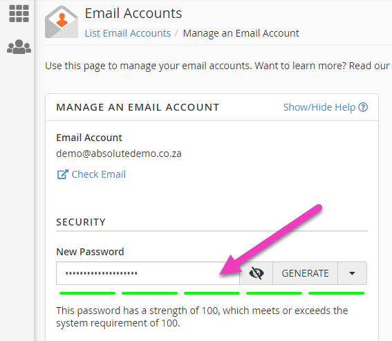 absolutehosting.co.za new email password for cpanel email