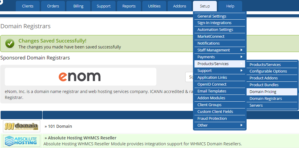 absolute hosting whmcs domain reseller pricing setup