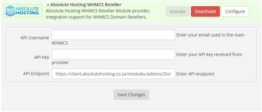 absolute hosting whmcs registrar module configuration
