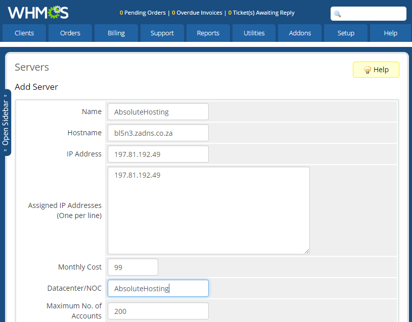 absolutehosting.co.za whmcs create-new directadmin serve