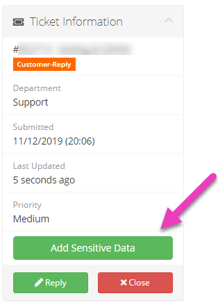 Add sensitive data to ticket