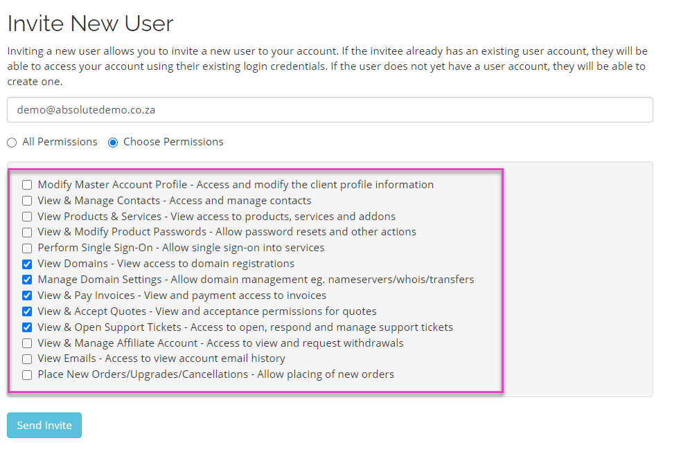 absolutehosting.co.za - choose user permissions