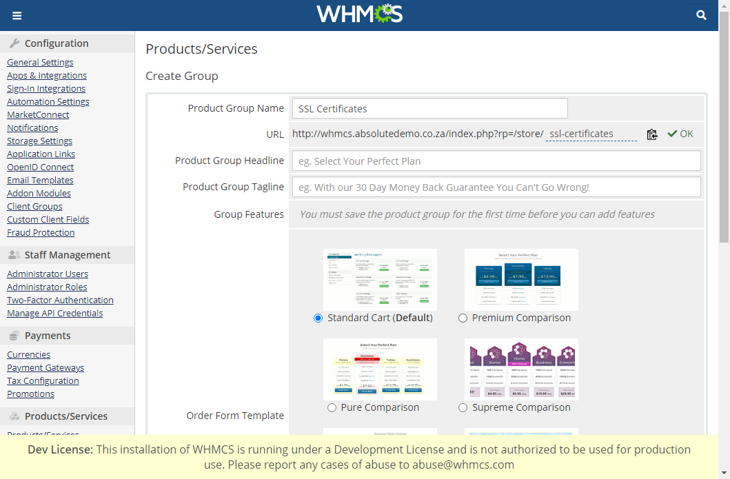 absolute hosting whmcs create ssl group