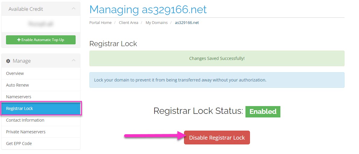 absolutehosting.co.za domain reistrar lock